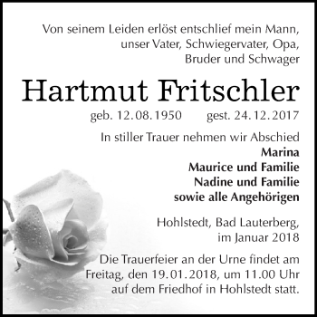 Traueranzeige von Hartmut Fritschler von Super Sonntag SGH Mansf. Land