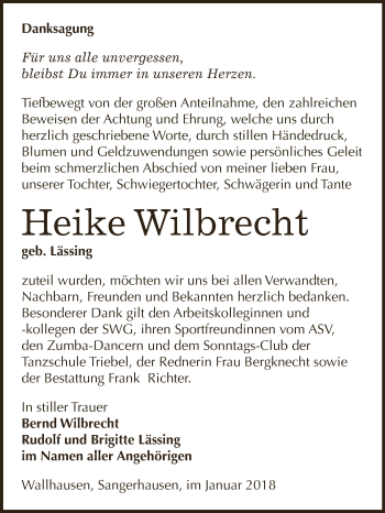 Traueranzeige von Heike Wilbrecht von Super Sonntag SGH Mansf. Land