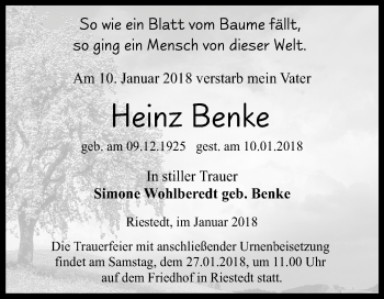 Traueranzeige von Heinz Benke von Mitteldeutsche Zeitung Sangerhausen
