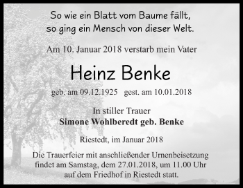 Traueranzeige von Heinz Benke von Super Sonntag SGH Mansf. Land
