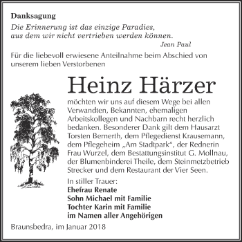 Traueranzeige von Heinz Härzer von WVG - Wochenspiegel Merseburg