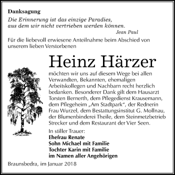 Traueranzeige von Heinz Härzer von Mitteldeutsche Zeitung Merseburg/Querfurt