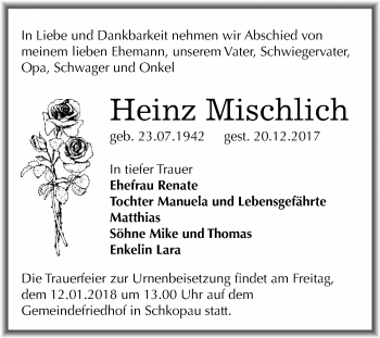 Traueranzeige von Heinz Mischlich von WVG - Wochenspiegel Merseburg