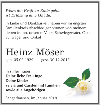 Traueranzeige von Heinz Möser von Mitteldeutsche Zeitung