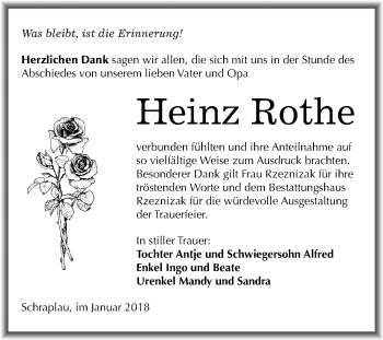 Traueranzeige von Heinz Rothe von Mitteldeutsche Zeitung Merseburg/Querfurt
