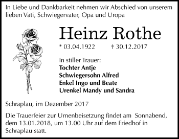 Traueranzeige von Heinz Rothe von Mitteldeutsche Zeitung Merseburg/Querfurt