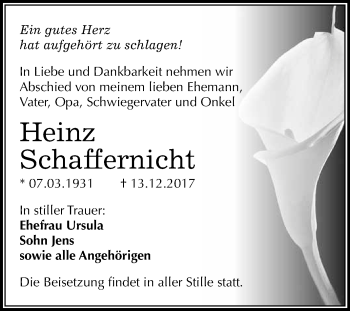 Traueranzeige von Heinz Schaffernicht von WVG - Wochenspiegel Merseburg