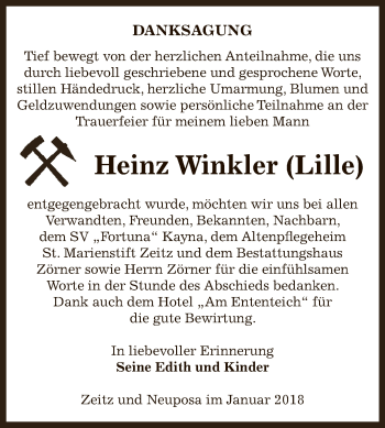 Traueranzeige von Heinz Winkler von Super Sonntag Zeitz