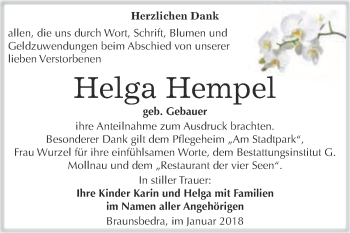 Traueranzeige von Helga Hempel von WVG - Wochenspiegel Merseburg