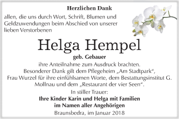 Traueranzeige von Helga Hempel von Mitteldeutsche Zeitung Merseburg/Querfurt
