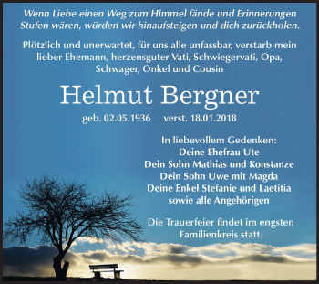 Traueranzeige von Helmut Bergner von Mitteldeutsche Zeitung Weißenfels