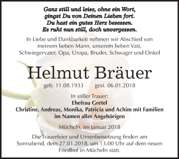 Traueranzeige von Helmut Bräuer von Mitteldeutsche Zeitung Merseburg/Querfurt
