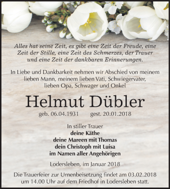 Traueranzeige von Helmut Dübler von Mitteldeutsche Zeitung