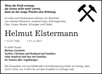 Traueranzeige von Helmut Elstermann von Mitteldeutsche Zeitung Bernburg