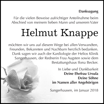 Traueranzeige von Helmut Knappe von Super Sonntag SGH Mansf. Land