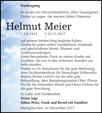 Traueranzeige von Helmut Meier von WVG - Wochenspiegel Merseburg