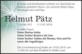 Traueranzeige von Helmut Pätz von Mitteldeutsche Zeitung