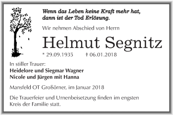 Traueranzeige von Helmut Segnitz von Super Sonntag SGH Mansf. Land