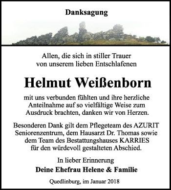 Traueranzeige von Helmut Weißenborn von Mitteldeutsche Zeitung Quedlinburg