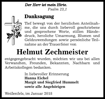 Traueranzeige von Helmut Zechmeister von Mitteldeutsche Zeitung Weißenfels