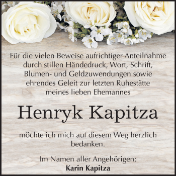 Traueranzeige von Henryk Kapitza von Mitteldeutsche Zeitung
