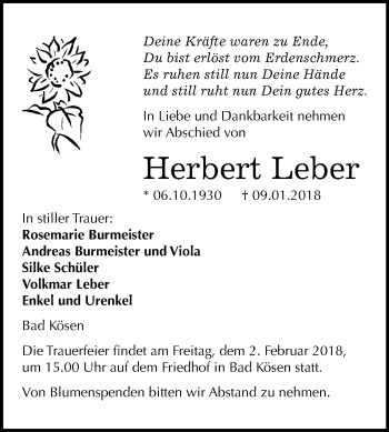 Traueranzeige von Herbert Leber von Mitteldeutsche Zeitung