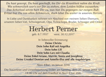 Traueranzeige von Herbert Perner von Mitteldeutsche Zeitung Köthen