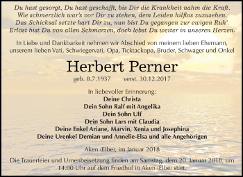 Traueranzeige von Herbert Perner von WVG - Wochenspiegel Dessau / Köthen