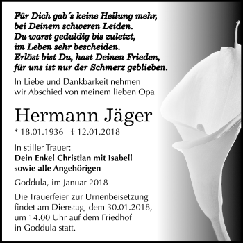 Traueranzeige von Hermann Jäger von Mitteldeutsche Zeitung Merseburg/Querfurt