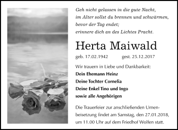 Traueranzeige von Herta Maiwald von Mitteldeutsche Zeitung Bitterfeld