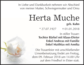 Traueranzeige von Herta Muche von WVG - Wochenspiegel Wittenberg