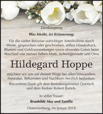 Traueranzeige von Hildegard Hoppe von Mitteldeutsche Zeitung