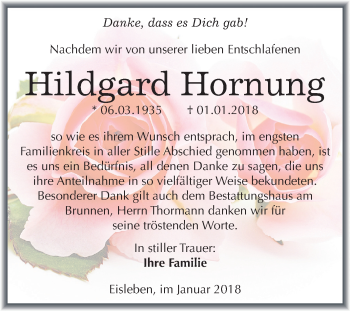 Traueranzeige von Hildgard Hornung von Mitteldeutsche Zeitung