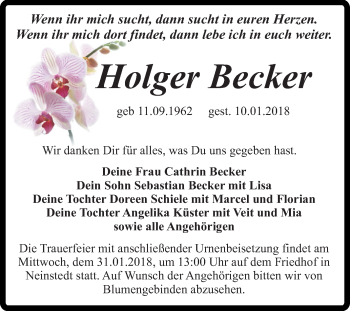Traueranzeige von Holger Becker von Mitteldeutsche Zeitung Quedlinburg