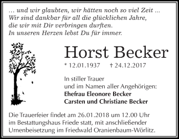 Traueranzeige von Horst Becker von WVG - Wochenspiegel Dessau / Köthen