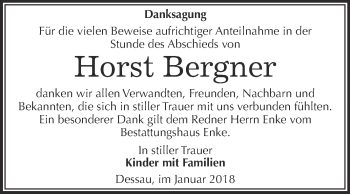 Traueranzeige von Horst Bergner von WVG - Wochenspiegel Dessau / Köthen