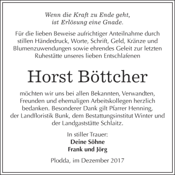 Traueranzeige von Horst Böttcher von WVG - Wochenspiegel Bitterfeld