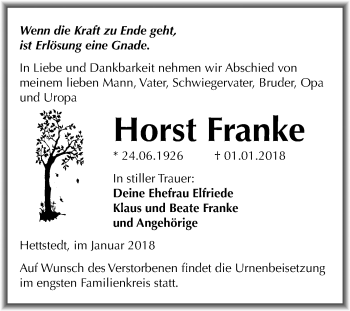 Traueranzeige von Horst Franke von Mitteldeutsche Zeitung