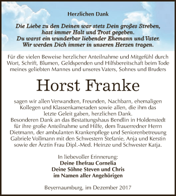 Traueranzeige von Horst Franke von Super Sonntag SGH Mansf. Land