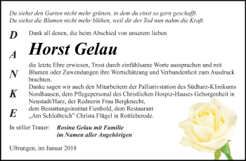 Traueranzeige von Horst Gelau von Super Sonntag SGH Mansf. Land