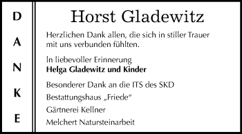 Traueranzeige von Horst Gladewitz von Mitteldeutsche Zeitung Dessau-Roßlau