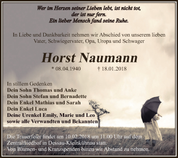 Traueranzeige von Horst Naumann von WVG - Wochenspiegel Dessau / Köthen