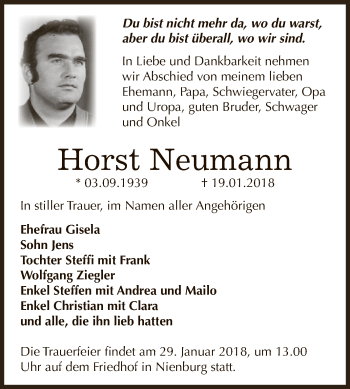 Traueranzeige von Horst Neumann von Super Sonntag Bernburg