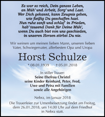 Traueranzeige von Horst Schulze von Mitteldeutsche Zeitung