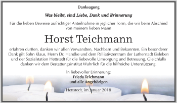 Traueranzeige von Horst Teichmann von Super Sonntag SGH Mansf. Land