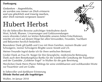 Traueranzeige von Hubert Herbst von Mitteldeutsche Zeitung Köthen