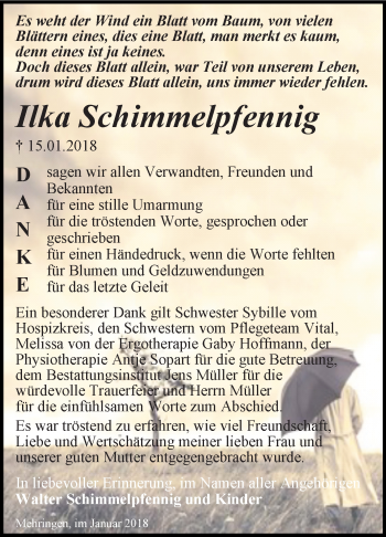 Traueranzeige von Ilka Schimmelpfennig von Super Sonntag Aschersleben