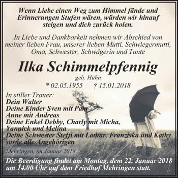 Traueranzeige von Ilka Schimmelpfennig von Mitteldeutsche Zeitung Aschersleben