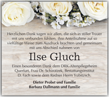Traueranzeige von Ilse Gluch von Mitteldeutsche Zeitung Merseburg/Querfurt