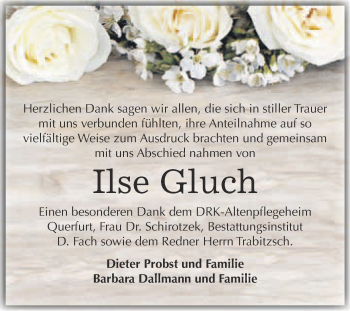 Traueranzeige von Ilse Gluch von WVG - Wochenspiegel Merseburg